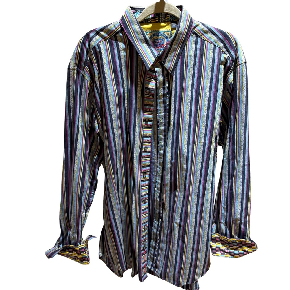 Robert Graham Multi-Stripe Button-Up | Signature Cuffs | Statement Shirt | XL